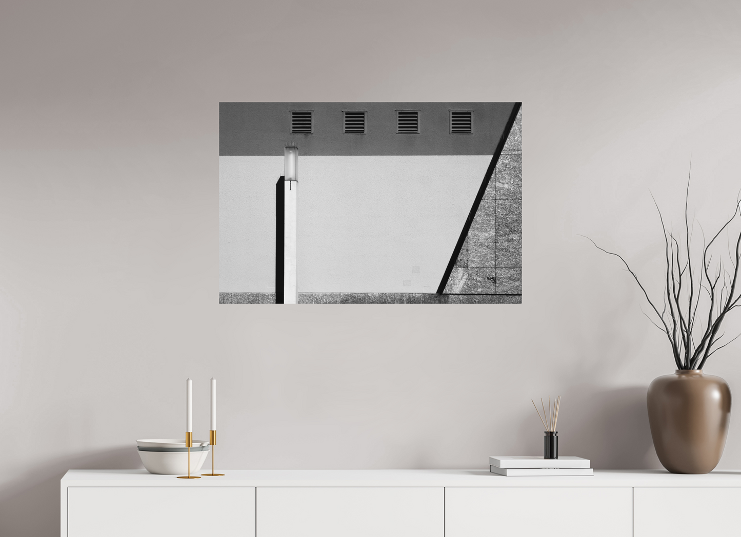 90 x 60 cm, Ilford on Aluminium Geometry - Abstrakte Schwarzweiß-Architekturfotografie - Hochwertiger Abzug in Galeriequalität