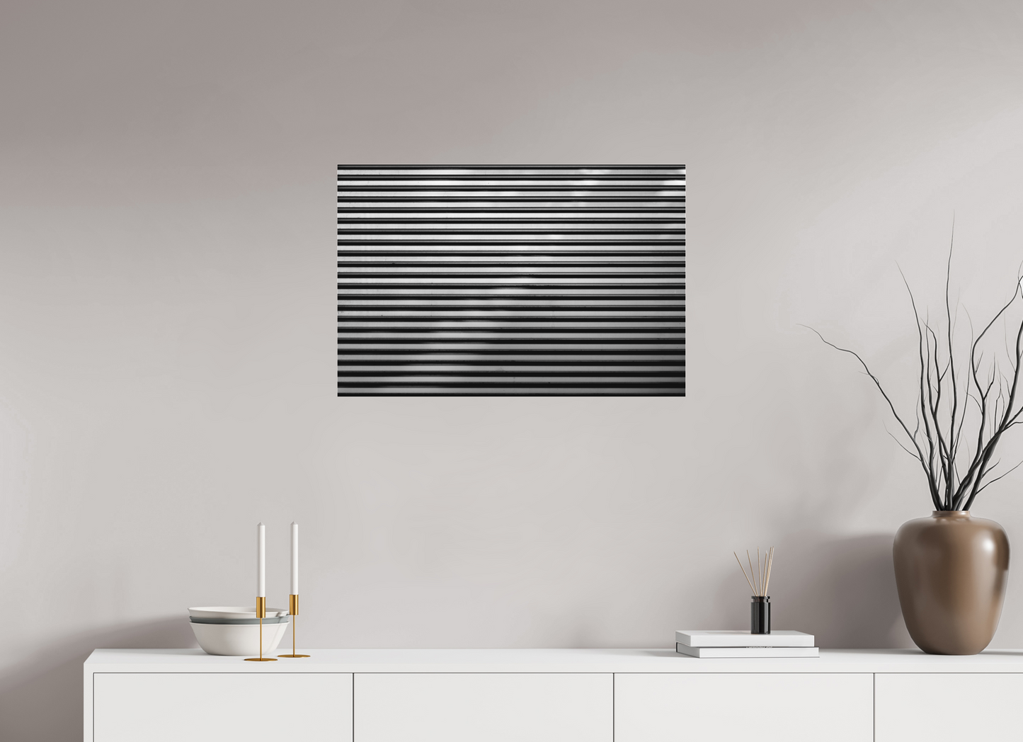 75 x 50 cm, Ilford on Aluminium behind Acrylic Glass Stripes II - Abstrakte Schwarzweiß-Fotografie - Hochwertiger Abzug in Galeriequalität