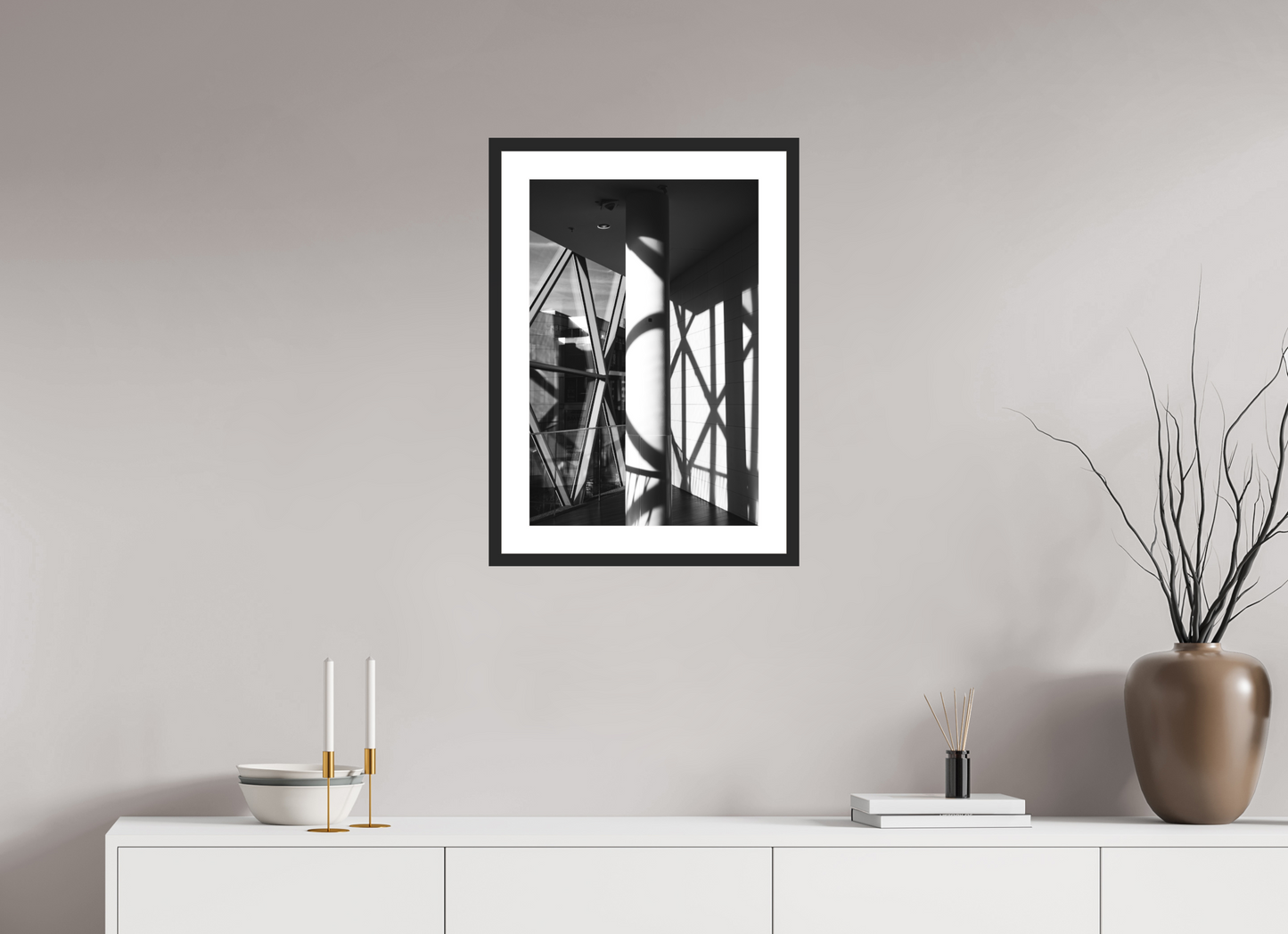 40 x 60 cm, Ilford Framed with Passepartout and Premium Glass Cornered - Schwarzweiß-Architekturfotografie - Hochwertiger Abzug in Galeriequalität