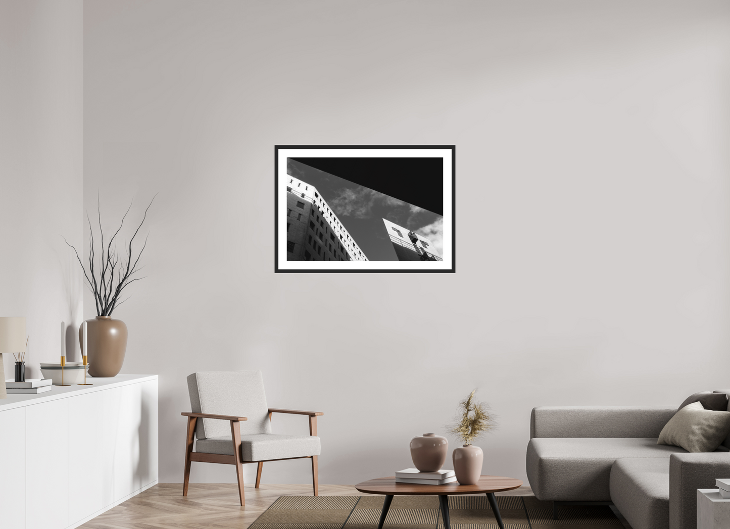 90 x 60 cm, Ilford Framed with Passepartout and Premium Glass Truncated - Schwarzweiß-Architekturfotografie - Hochwertiger Abzug in Galeriequalität