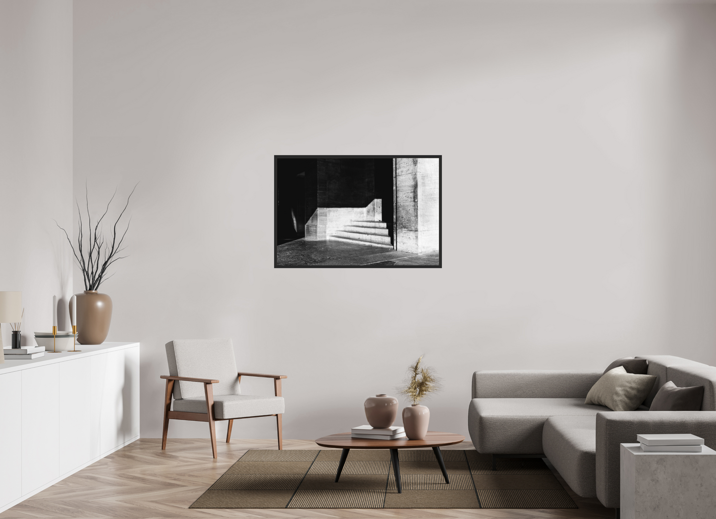 120 x 80 cm, Ilford on Aluminium, Framed Admission - Schwarzweiß-Architekturfotografie - Hochwertiger Abzug in Galeriequalität