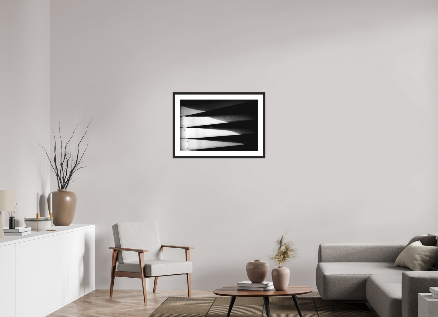 75 x 50 cm, Ilford Framed with Passepartout and Premium Glass Fangs - Abstrakte Schwarzweiß-Fotografie - Hochwertiger Abzug in Galeriequalität