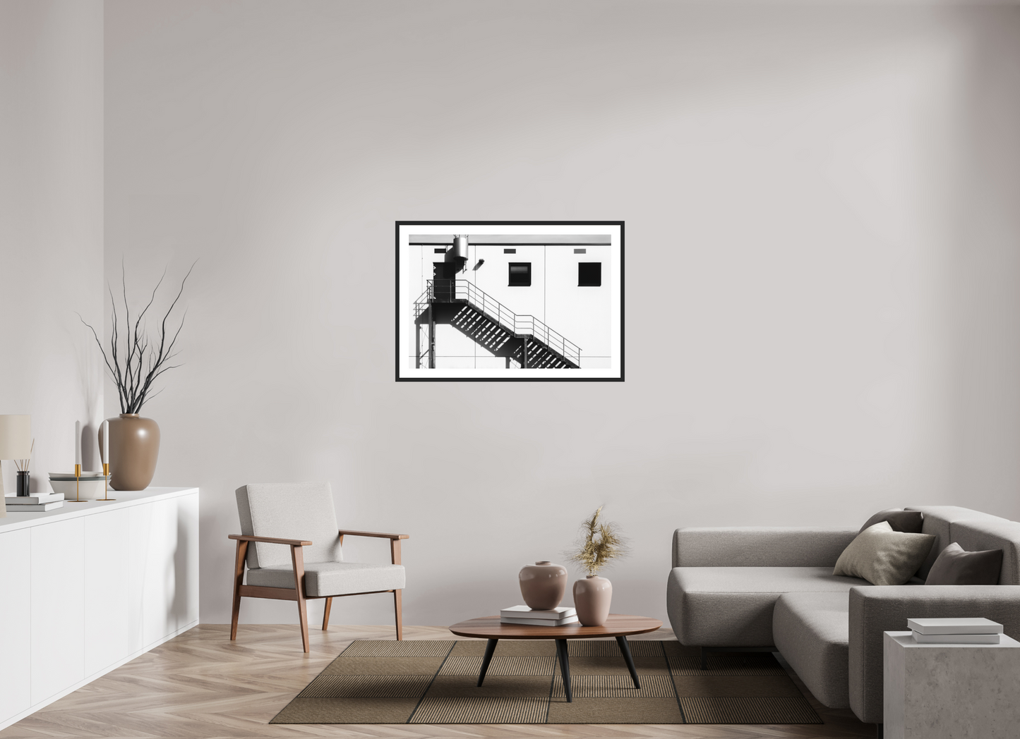 105 x 70 cm, Ilford Framed with Passepartout and Premium Glass Floating - Schwarzweiß-Architekturfotografie - Hochwertiger Abzug in Galeriequalität