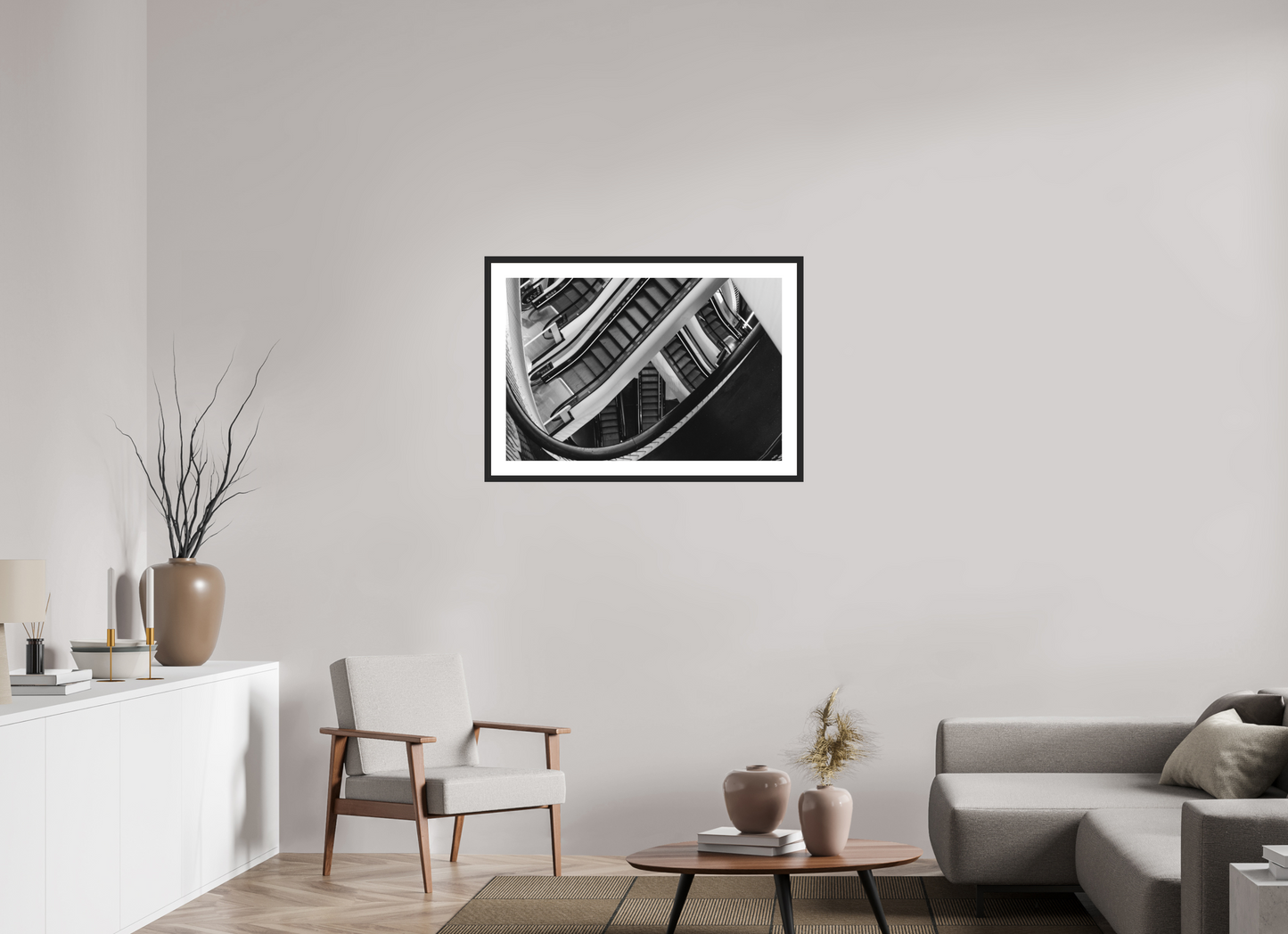 90 x 60 cm, Ilford Framed with Passepartout and Premium Glass Labyrinth - Schwarzweiß-Architekturfotografie - Hochwertiger Abzug in Galeriequalität