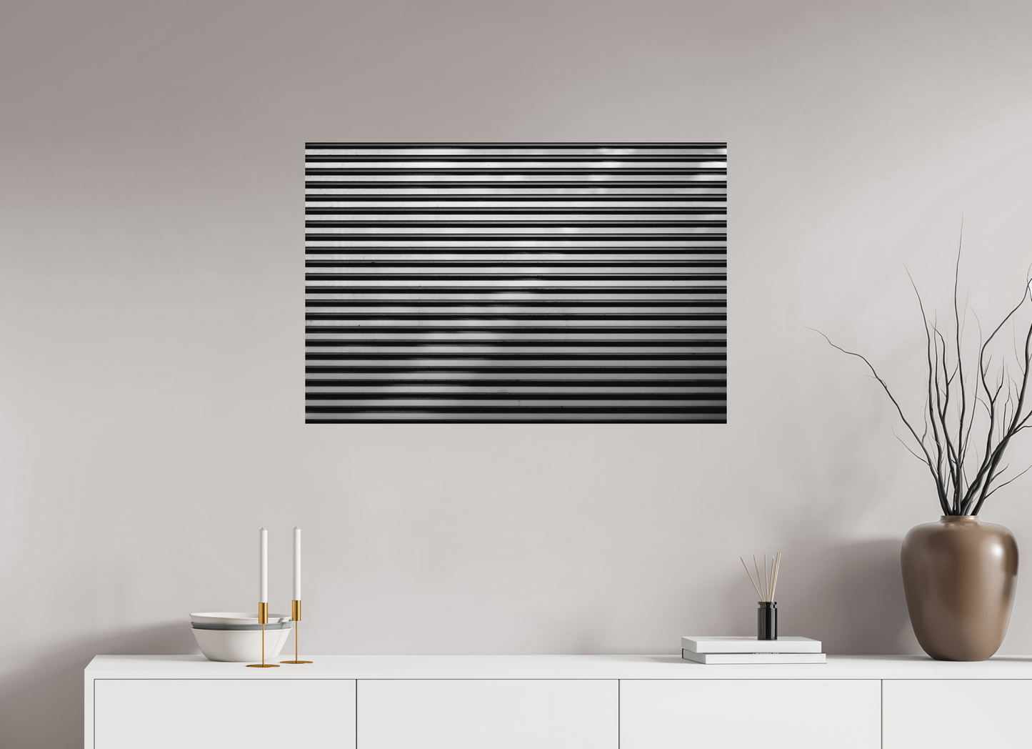 90 x 60 cm, Ilford on Aluminium Stripes II - Abstrakte Schwarzweiß-Fotografie - Hochwertiger Abzug in Galeriequalität