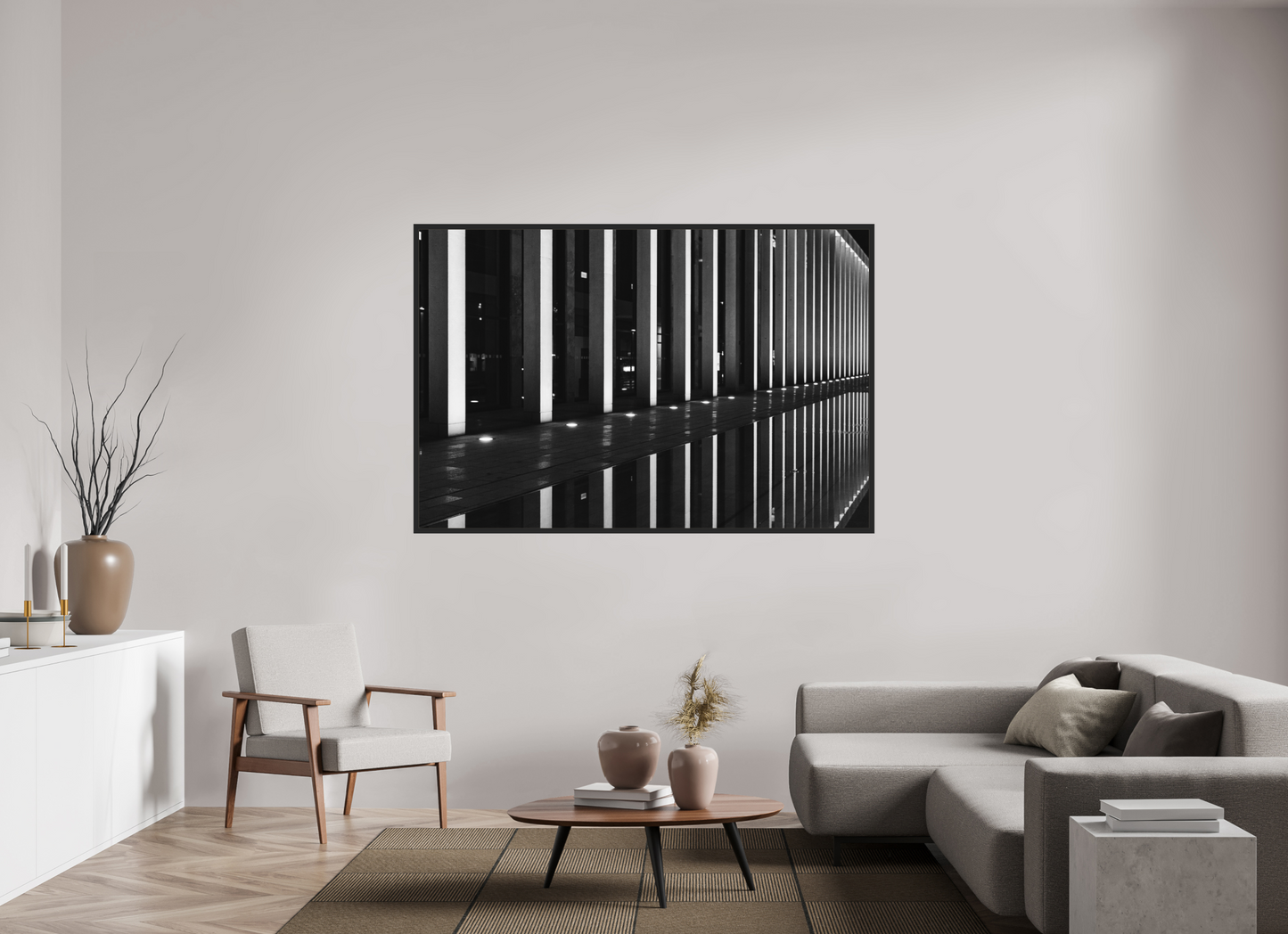 Rail - Schwarzweiß-Nachtfotografie - Hochwertiger Abzug in Galeriequalität
