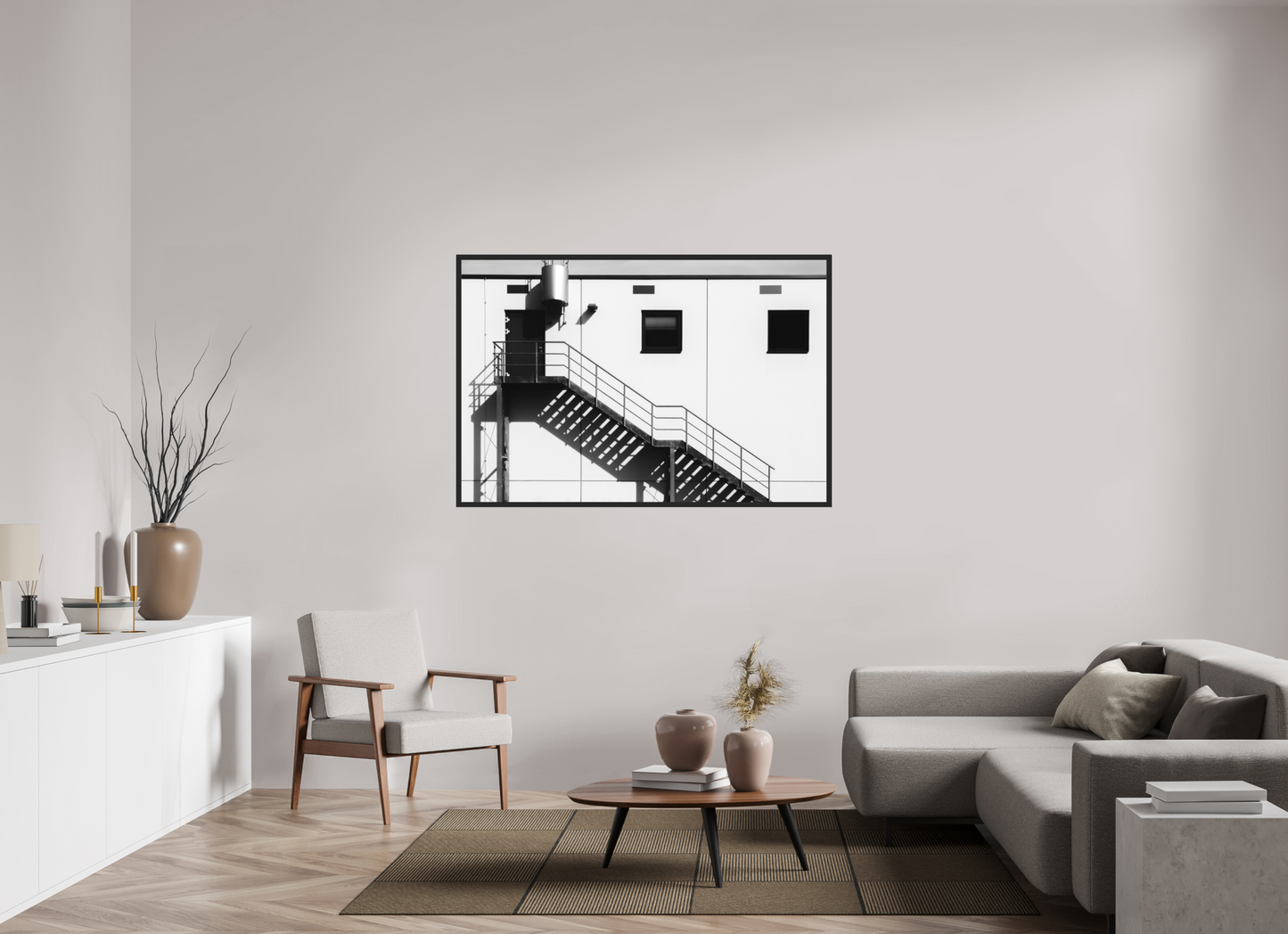 150 x 100 cm, Ilford on Aluminium, Framed Floating - Schwarzweiß-Architekturfotografie - Hochwertiger Abzug in Galeriequalität