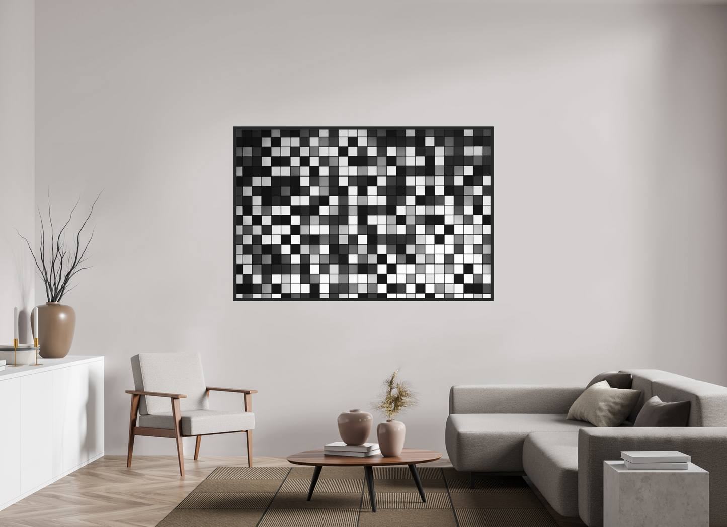 180 x 120 cm, Ilford on Aluminium, Framed Pixels - Abstrakte Schwarzweiß-Fotografie - Hochwertiger Abzug in Galeriequalität