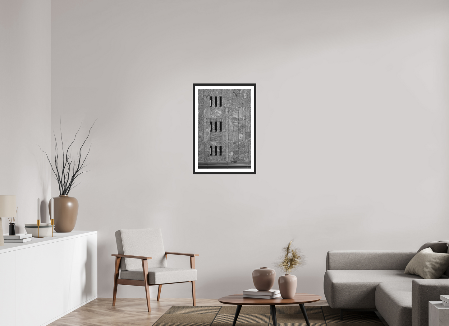 50 x 75 cm, Ilford on Aluminium behind Acrylic Glass, Framed with Border Nine - Schwarzweiß-Architekturfotografie - Hochwertiger Abzug in Galeriequalität