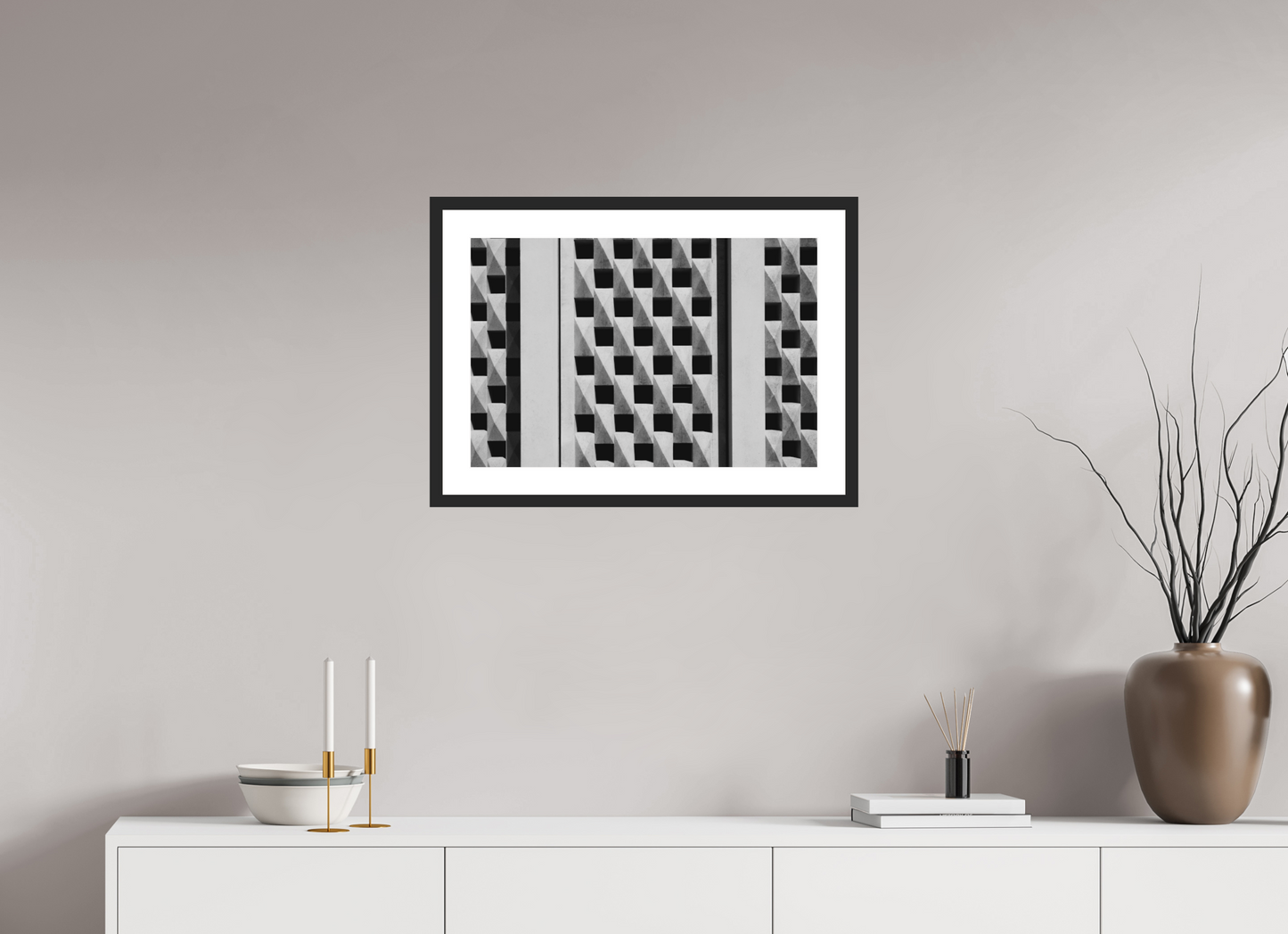 60 x 40 cm, Ilford Framed with Passepartout and Premium Glass Waffle - Abstrakte Schwarzweiß-Fotografie - Hochwertiger Abzug in Galeriequalität