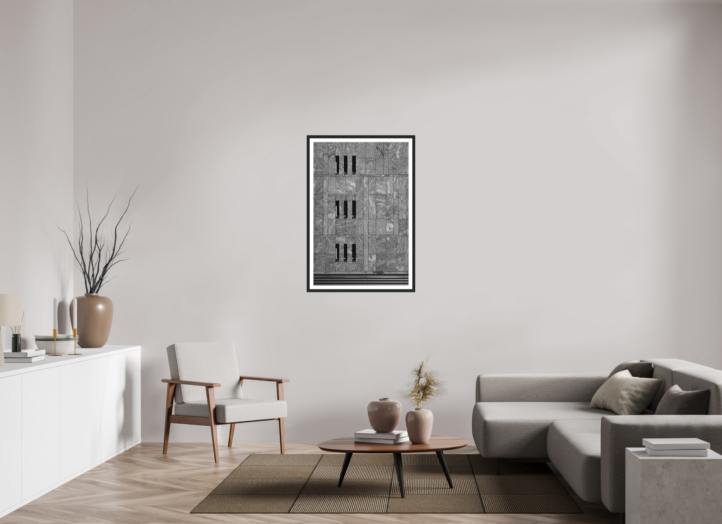 70 x 105 cm, Ilford on Aluminium behind Acrylic Glass, Framed with Border Nine - Schwarzweiß-Architekturfotografie - Hochwertiger Abzug in Galeriequalität