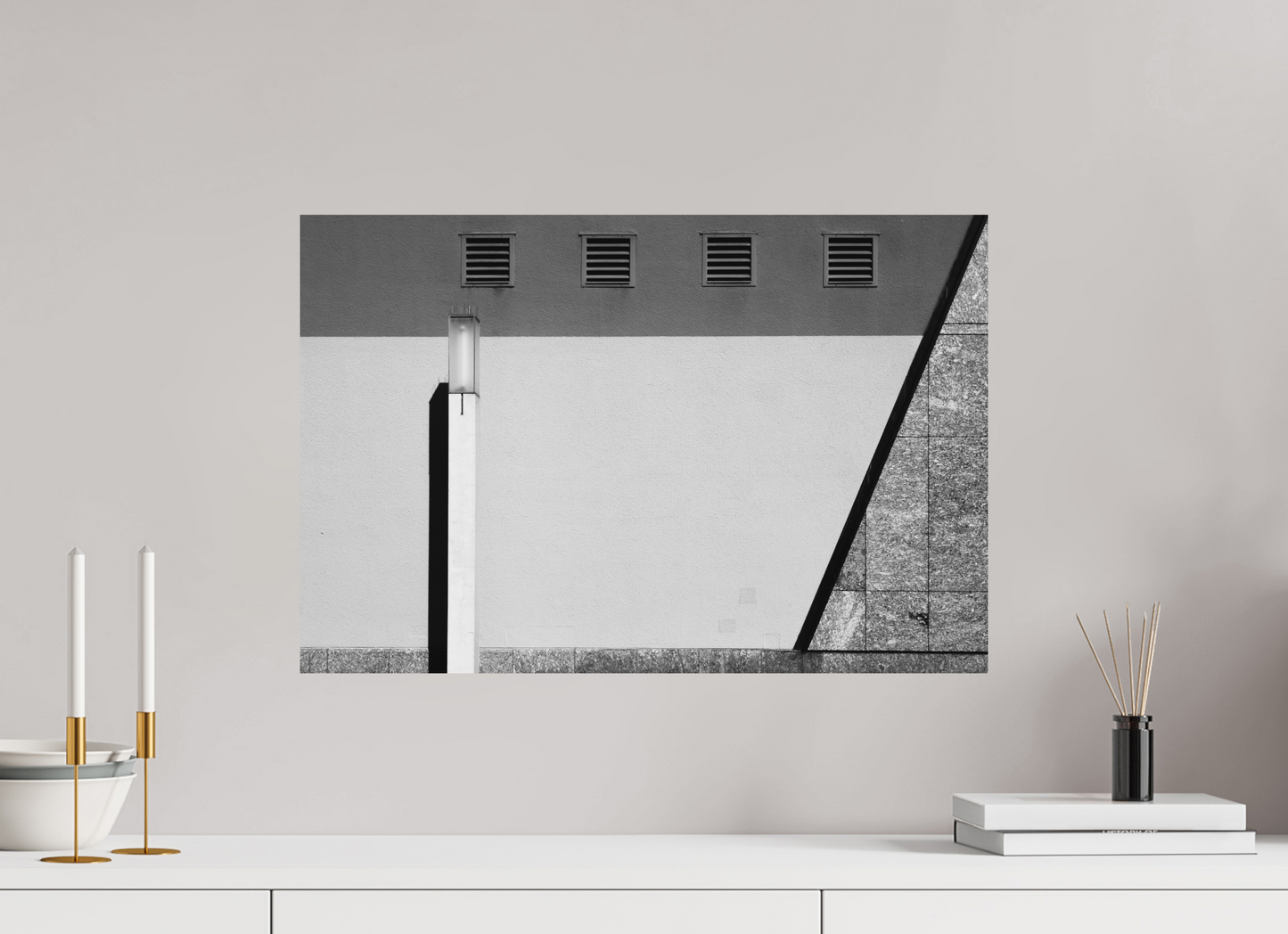 60 x 40 cm, Ilford on Aluminium Geometry - Abstrakte Schwarzweiß-Architekturfotografie - Hochwertiger Abzug in Galeriequalität