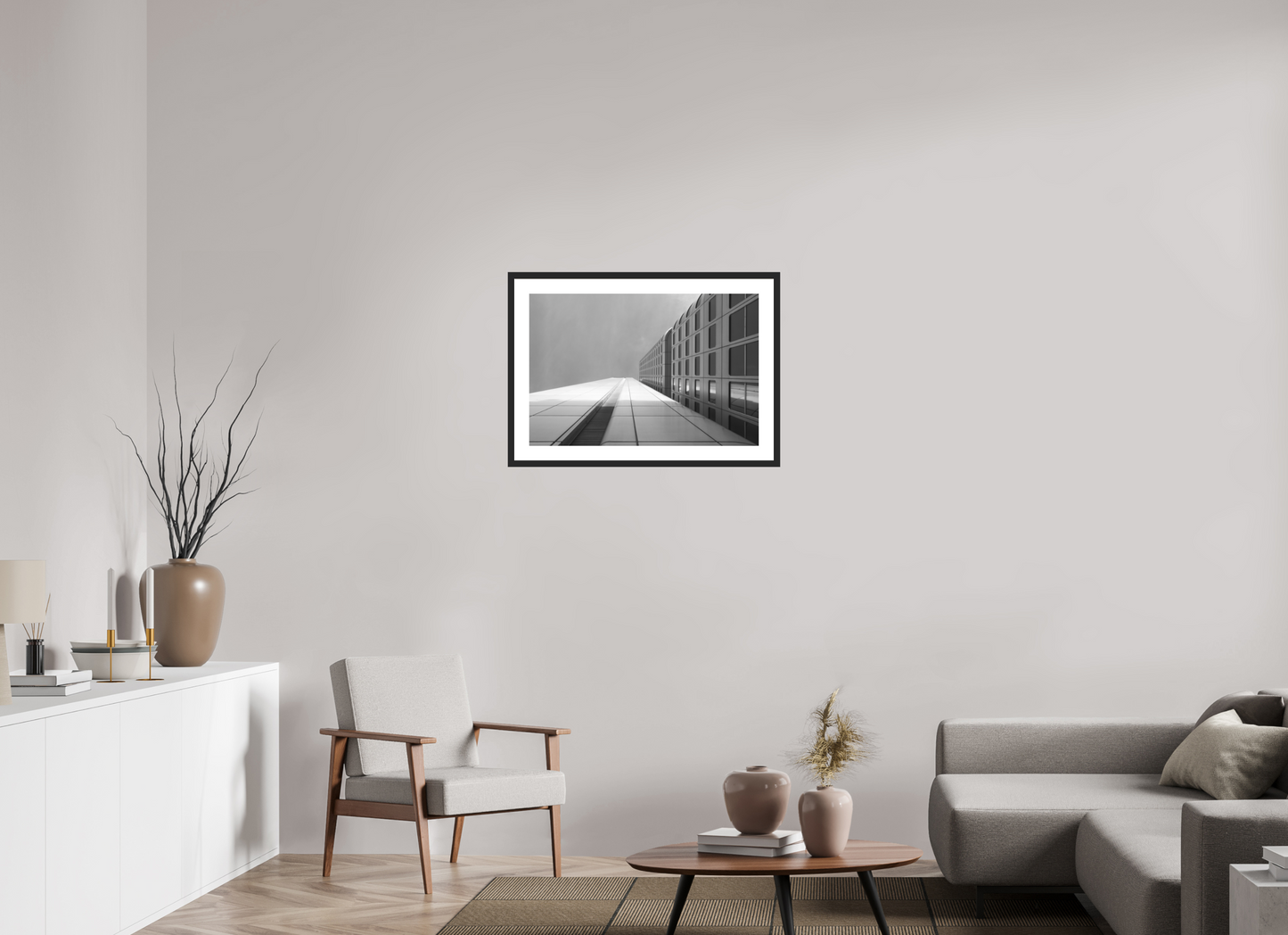 75 x 50 cm, Baryta Framed with Passepartout and Premium Glass Vertigo - Schwarzweiß-Architekturfotografie - Hochwertiger Abzug in Galeriequalität