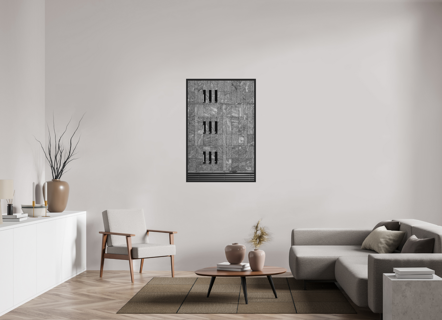 80 x 120 cm, Ilford on Aluminium, Framed Nine - Schwarzweiß-Architekturfotografie - Hochwertiger Abzug in Galeriequalität
