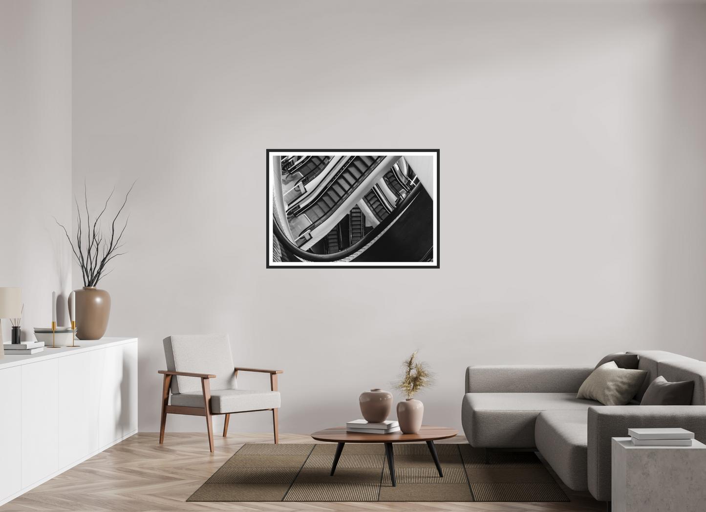 120 x 80 cm, Ilford on Aluminium behind Acrylic Glass, Framed with Border Labyrinth - Schwarzweiß-Architekturfotografie - Hochwertiger Abzug in Galeriequalität