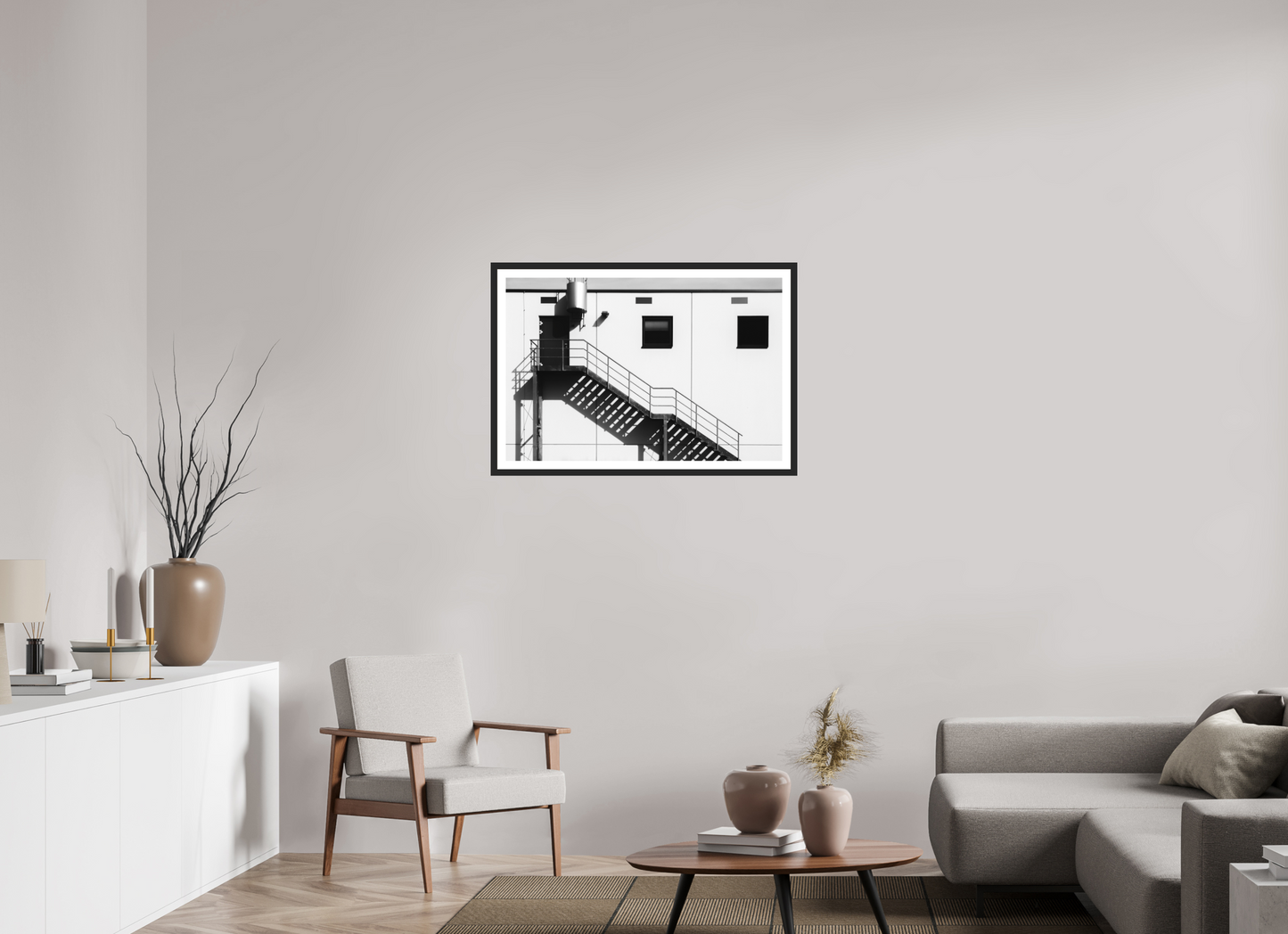 90 x 60 cm, Ilford on Aluminium, Framed with Border Floating - Schwarzweiß-Architekturfotografie - Hochwertiger Abzug in Galeriequalität