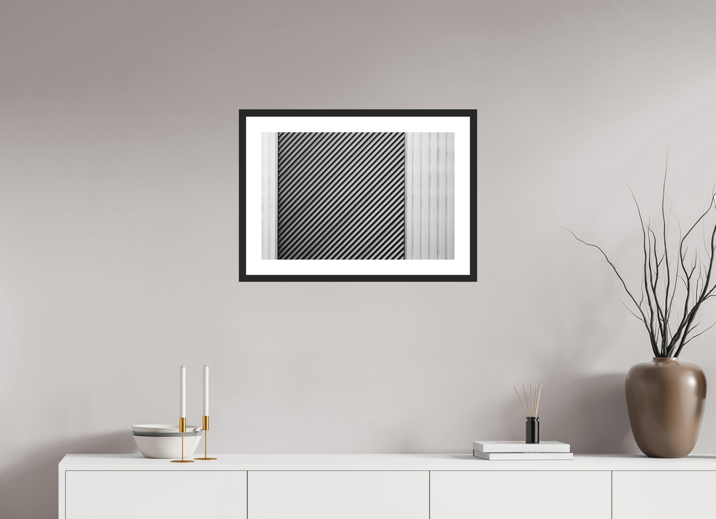 60 x 40 cm, Ilford Framed with Passepartout and Premium Glass Strobe - Abstrakte Schwarzweiß-Fotografie - Hochwertiger Abzug in Galeriequalität