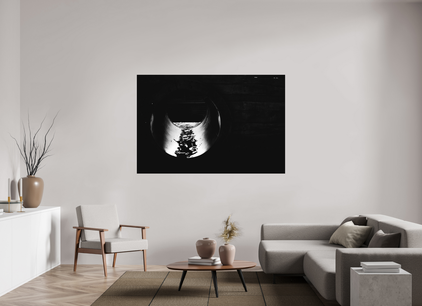 180 x 120 cm, Ilford on Aluminium Pipe - Abstrakte Schwarzweiß Nachtfotografie - Hochwertiger Abzug in Galeriequalität
