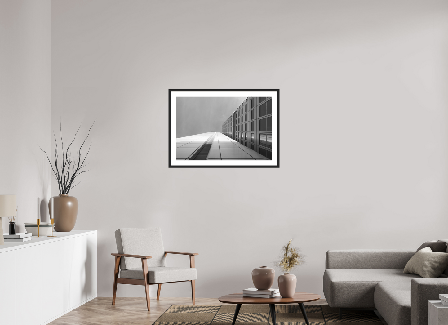90 x 60 cm, Baryta Framed with Passepartout and Premium Glass Vertigo - Schwarzweiß-Architekturfotografie - Hochwertiger Abzug in Galeriequalität