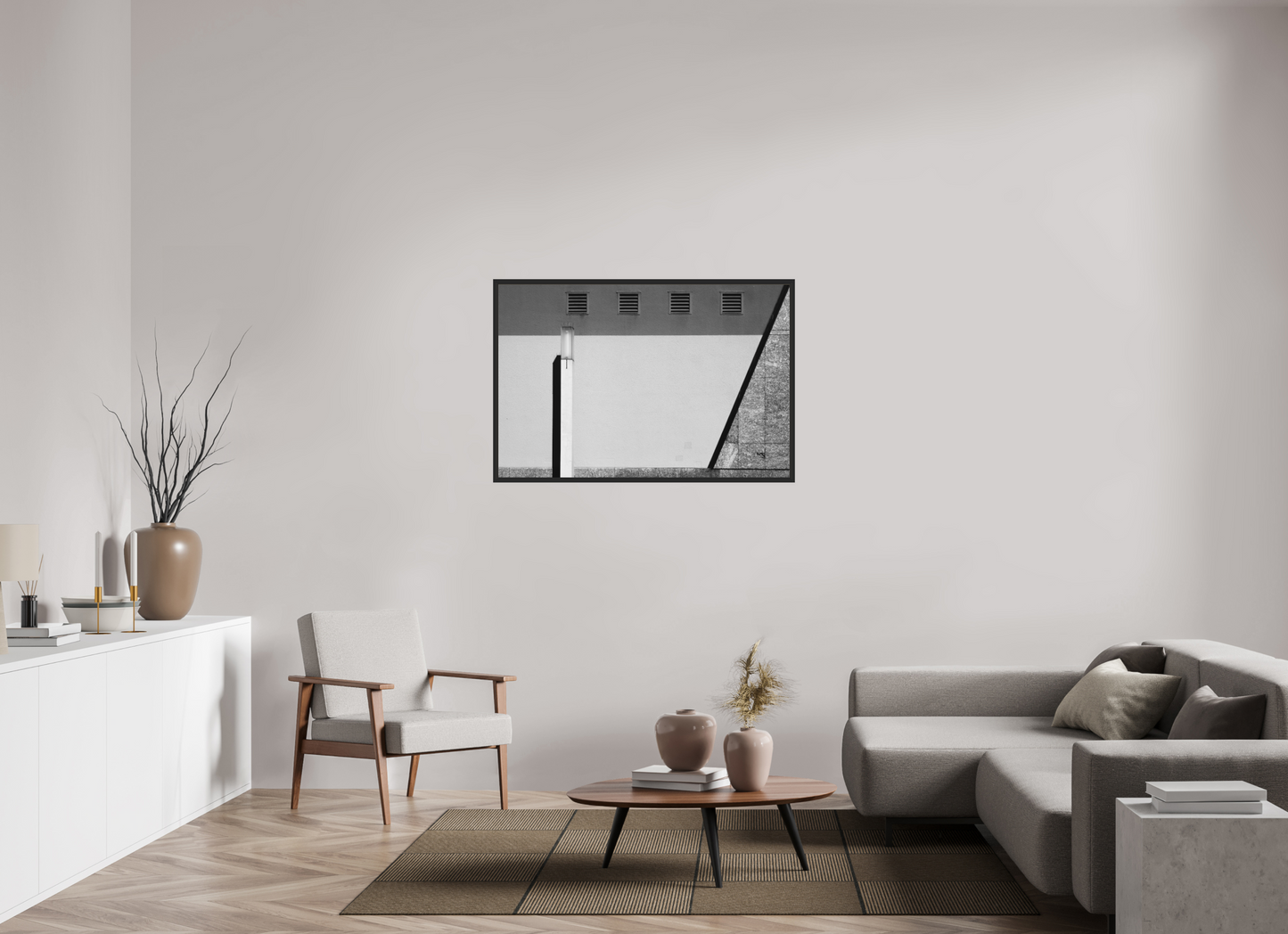 120 x 80 cm, Ilford on Aluminium behind Acrylic Glass, Framed Geometry - Abstrakte Schwarzweiß-Architekturfotografie - Hochwertiger Abzug in Galeriequalität