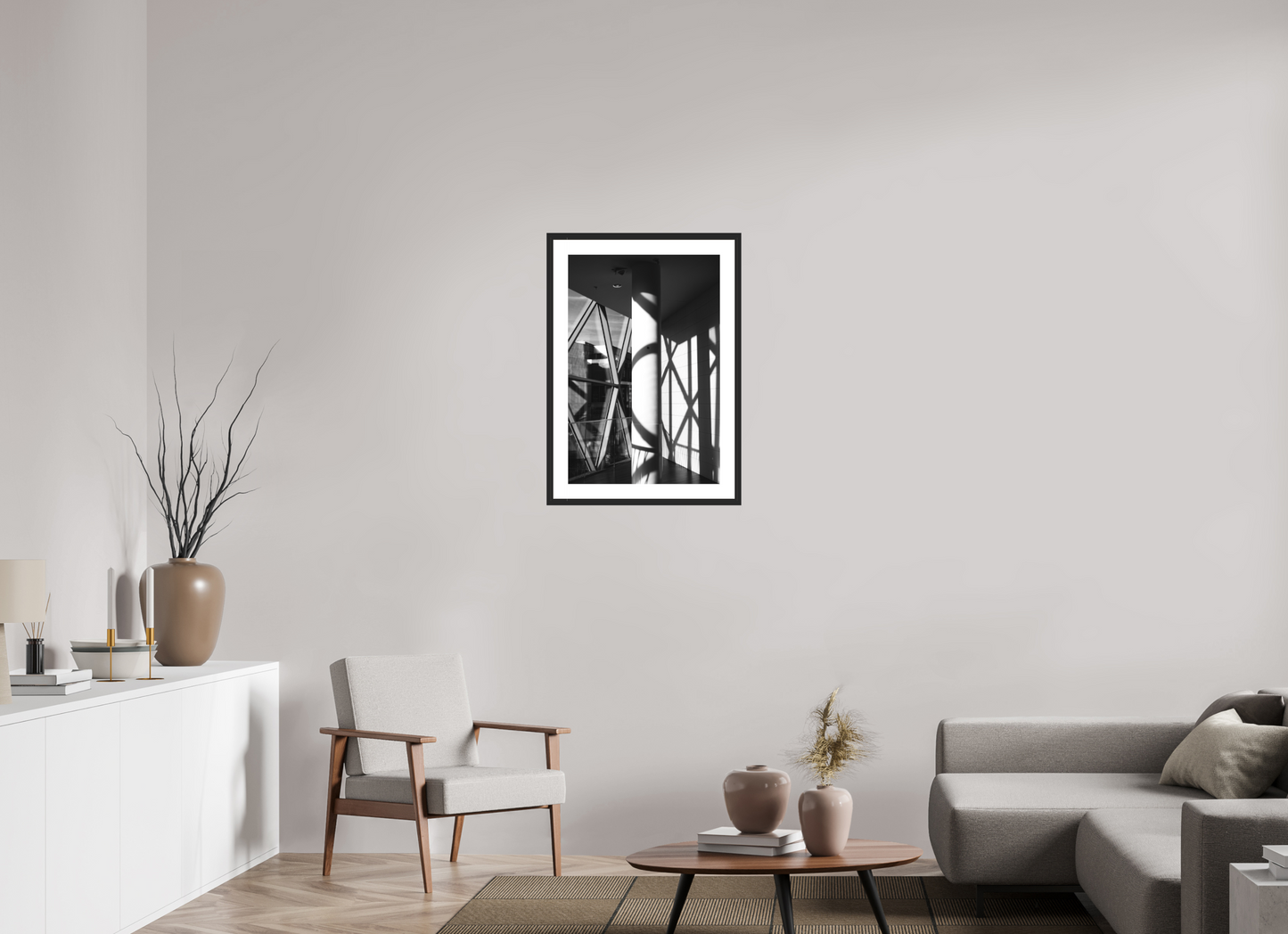 50 x 75 cm, Ilford Framed with Passepartout and Premium Glass Cornered - Schwarzweiß-Architekturfotografie - Hochwertiger Abzug in Galeriequalität