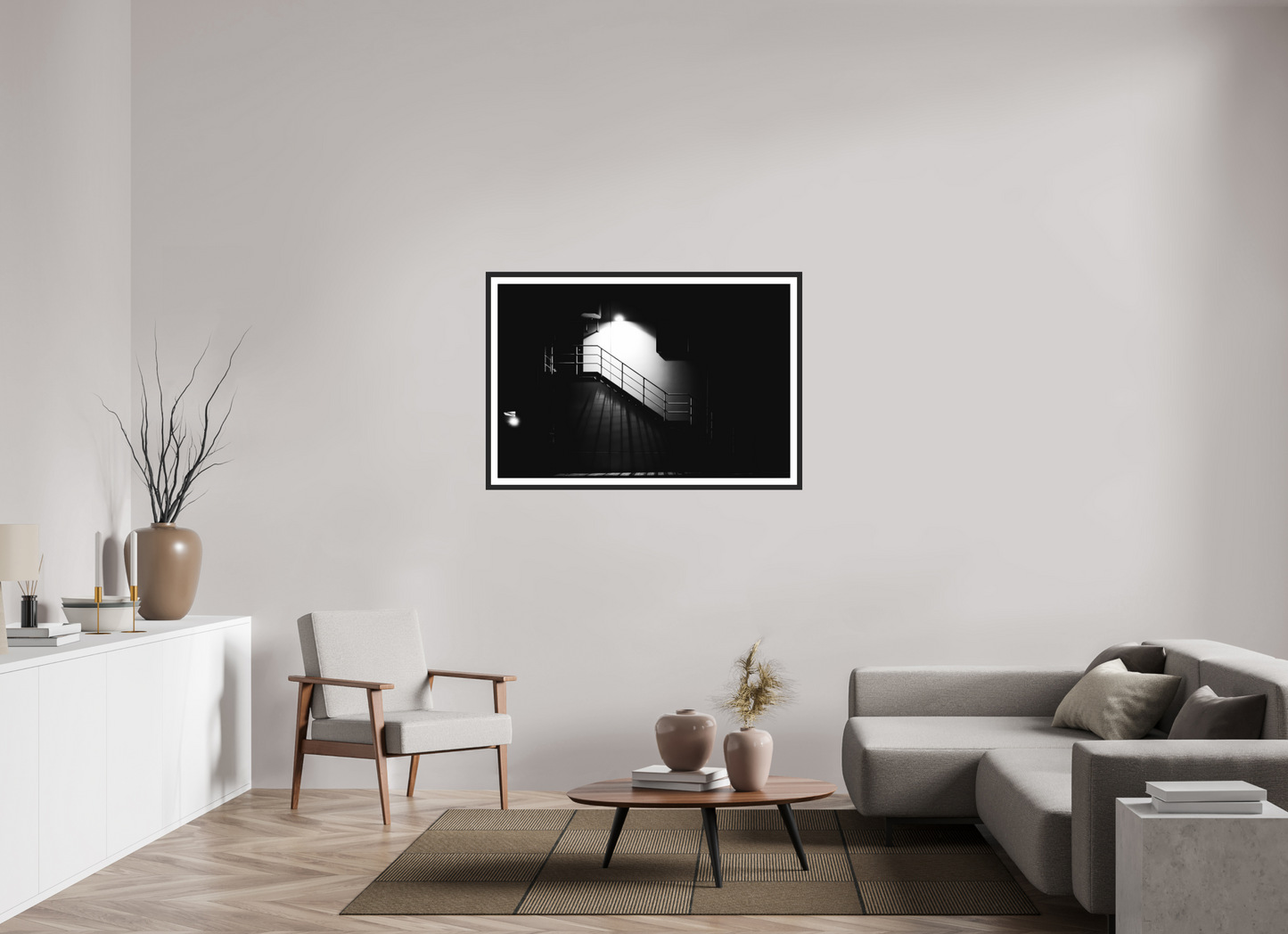 120 x 80 cm, Ilford on Aluminium, Framed with Border After Hours - Schwarzweiß-Nachtfotografie - Hochwertiger Abzug in Galeriequalität