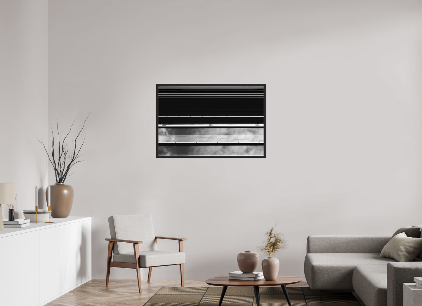 105 x 70 cm, Ilford on Aluminium, Framed Ripple - Abstrakte Schwarzweiß-Architekturfotografie - Hochwertiger Abzug in Galeriequalität