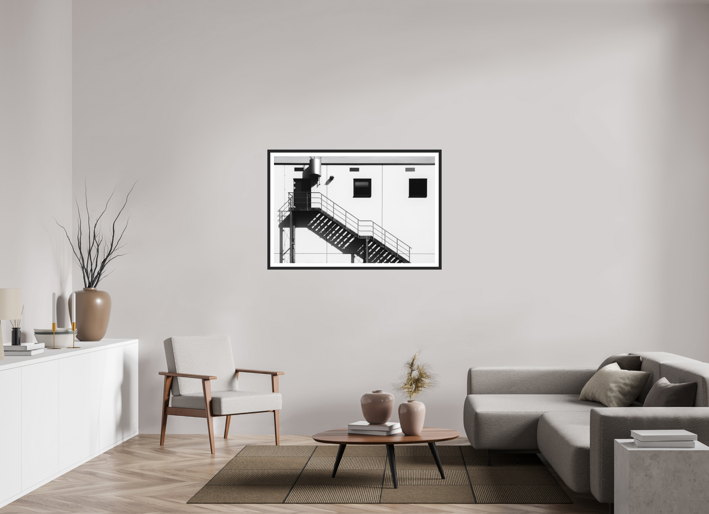 120 x 80 cm, Ilford on Aluminium behind Acrylic Glass, Framed with Border Floating - Schwarzweiß-Architekturfotografie - Hochwertiger Abzug in Galeriequalität