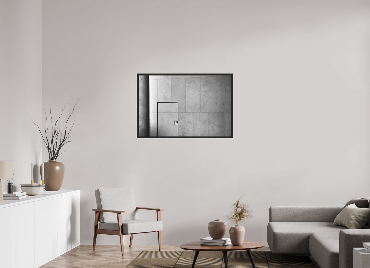 105 x 70 cm, Ilford on Aluminium, Framed Shut - Schwarzweiß-Architekturfotografie - Hochwertiger Abzug in Galeriequalität