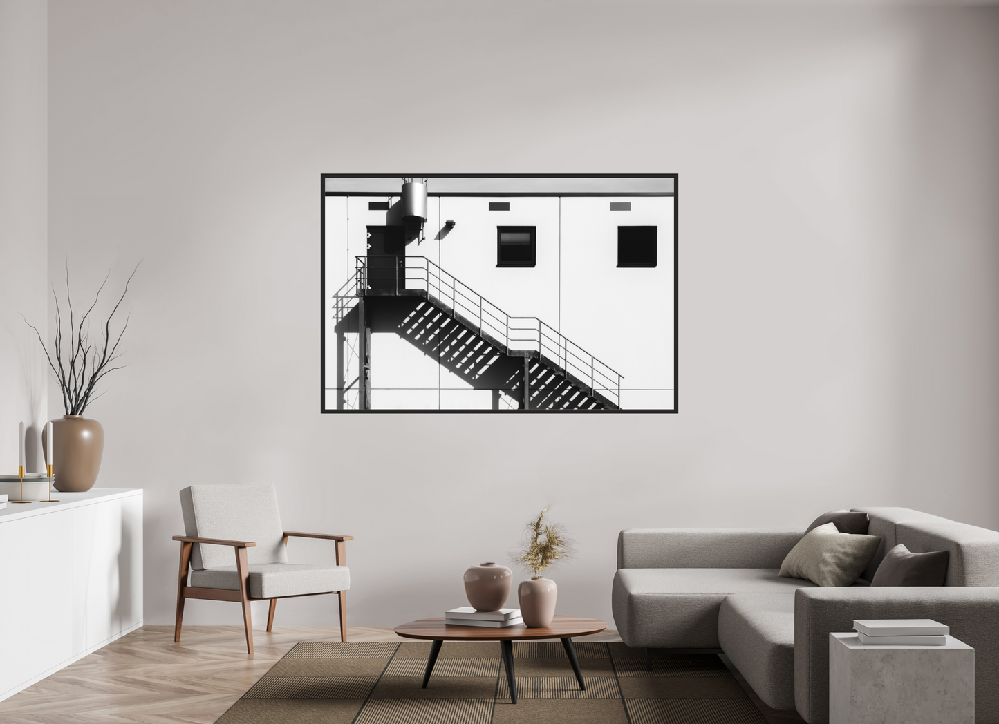 180 x 120 cm, Ilford on Aluminium behind Acrylic Glass, Framed Floating - Schwarzweiß-Architekturfotografie - Hochwertiger Abzug in Galeriequalität