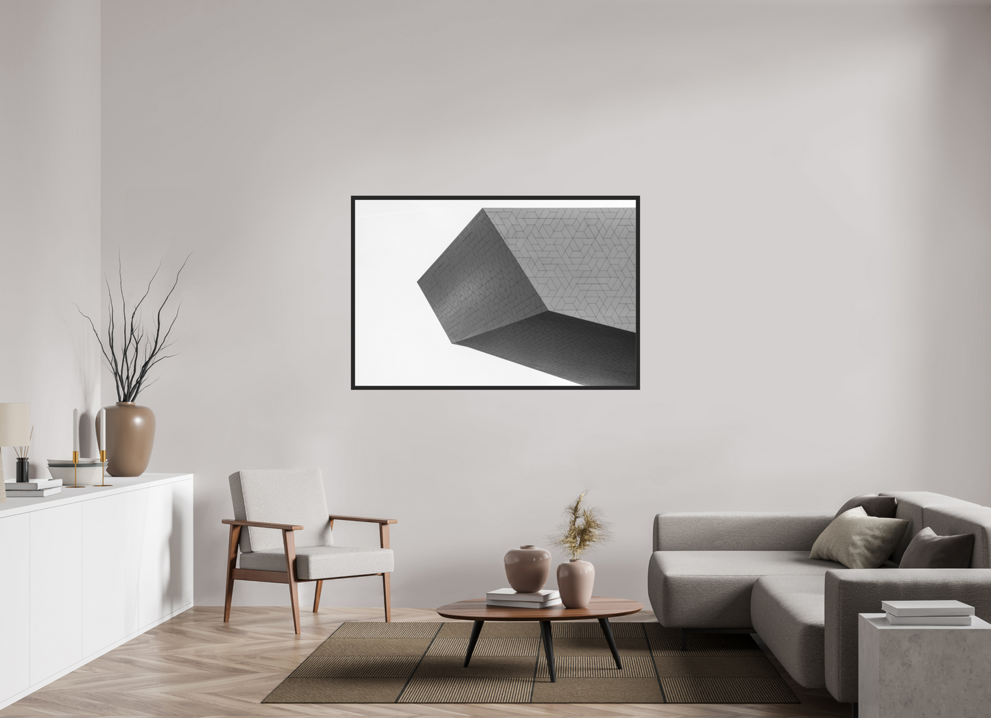 150 x 100 cm, Ilford on Aluminium behind Acrylic Glass, Framed Intruder - Schwarzweiß-Architekturfotografie - Hochwertiger Abzug in Galeriequalität
