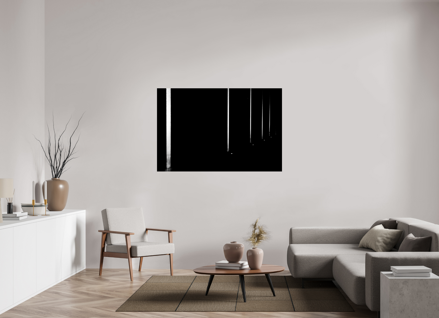 Light Sabers - Minimalistische Schwarzweiß-Nachtfotografie - Hochwertiger Abzug in Galeriequalität