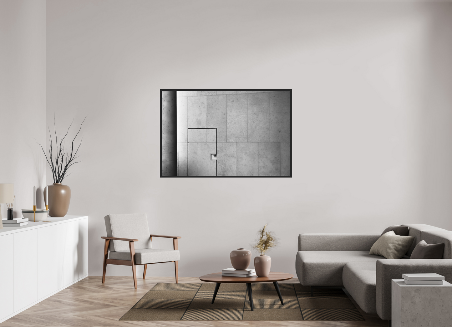 150 x 100 cm, Ilford on Aluminium behind Acrylic Glass, Framed Shut - Schwarzweiß-Architekturfotografie - Hochwertiger Abzug in Galeriequalität