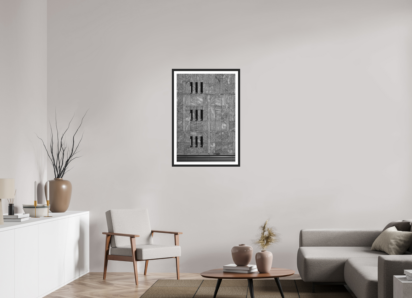 60 x 90 cm, Ilford on Aluminium behind Acrylic Glass, Framed with Border Nine - Schwarzweiß-Architekturfotografie - Hochwertiger Abzug in Galeriequalität