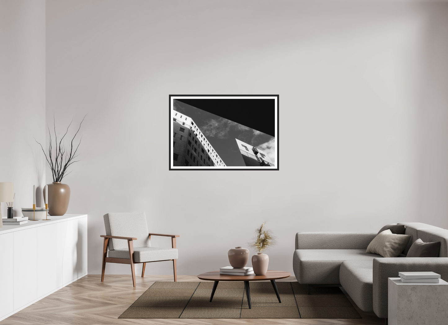 120 x 80 cm, Ilford on Aluminium behind Acrylic Glass, Framed with Border Truncated - Schwarzweiß-Architekturfotografie - Hochwertiger Abzug in Galeriequalität