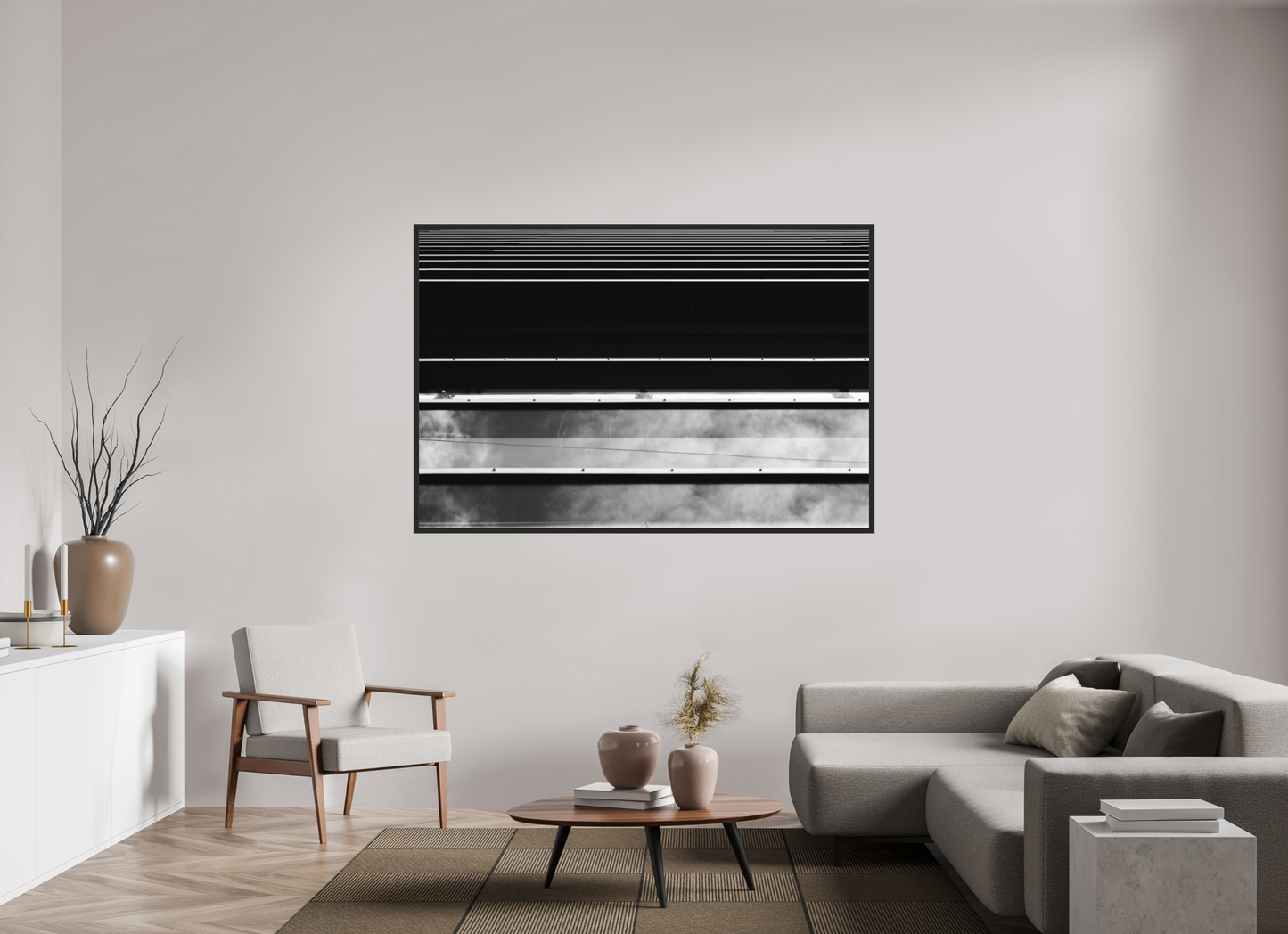 180 x 120 cm, Ilford on Aluminium, Framed Ripple - Abstrakte Schwarzweiß-Architekturfotografie - Hochwertiger Abzug in Galeriequalität