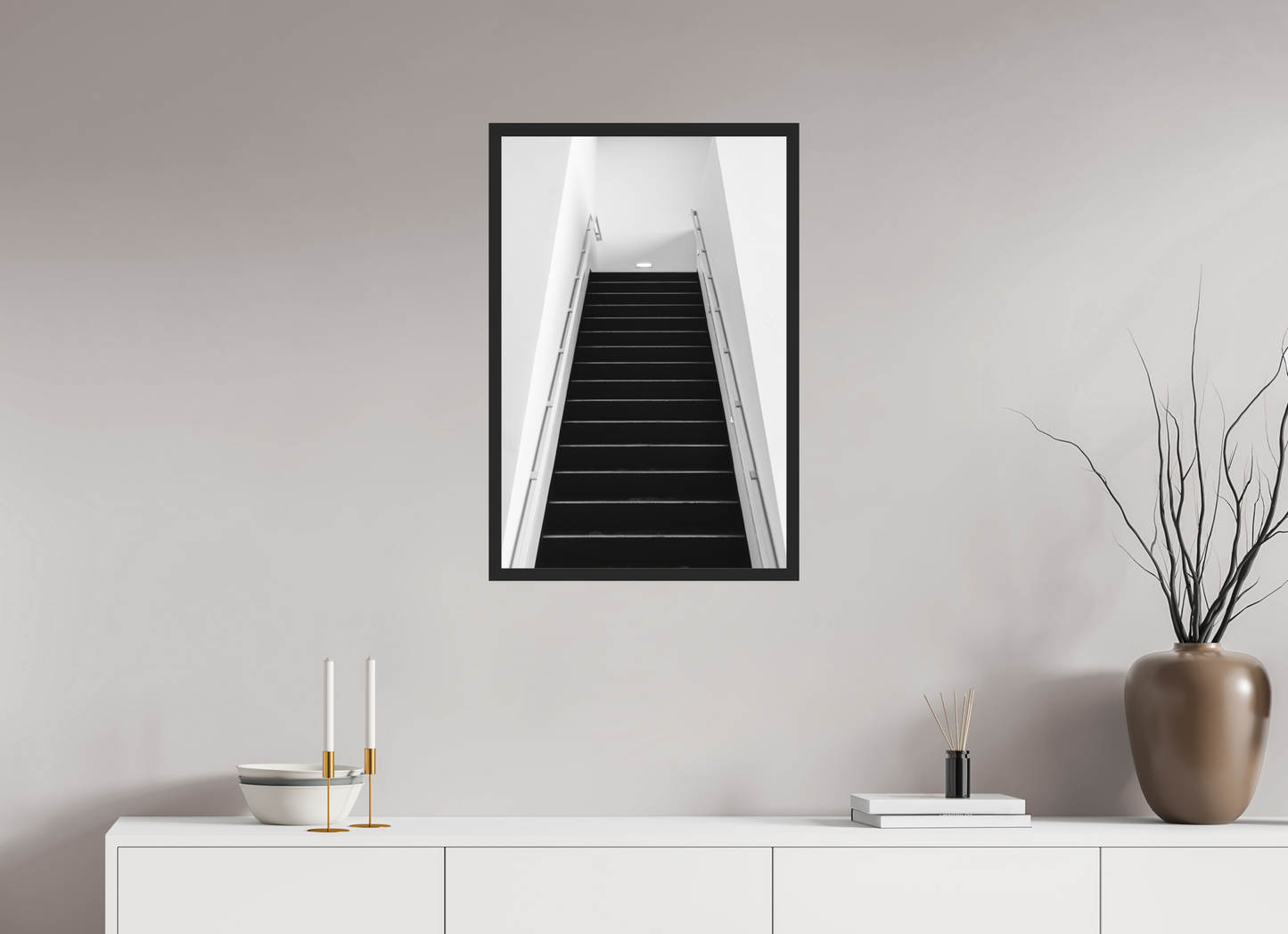 50 x 75 cm, Ilford on Aluminium behind Acrylic Glass, Framed Climb - Schwarzweiß-Architekturfotografie - Hochwertiger Abzug in Galeriequalität