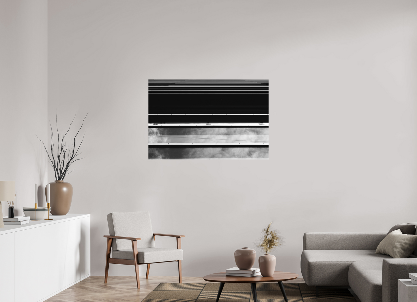 120 x 80 cm, Ilford on Aluminium Ripple - Abstrakte Schwarzweiß-Architekturfotografie - Hochwertiger Abzug in Galeriequalität
