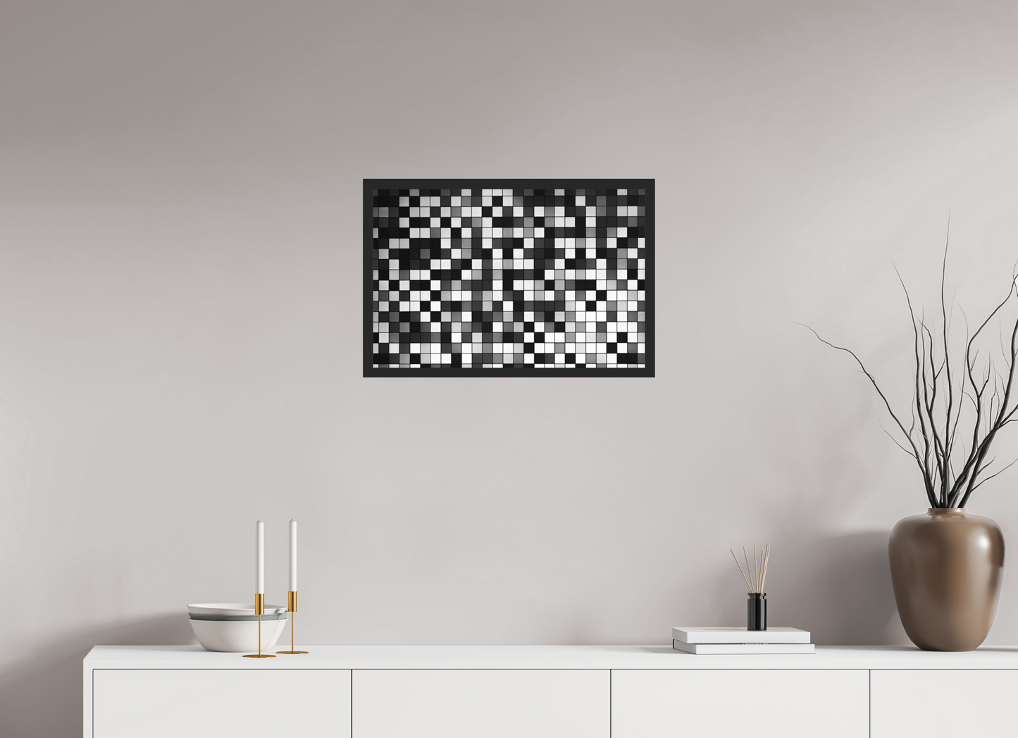 60 x 40 cm, Ilford on Aluminium, Framed Pixels - Abstrakte Schwarzweiß-Fotografie - Hochwertiger Abzug in Galeriequalität