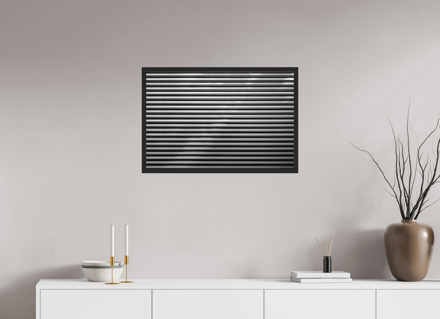 75 x 50 cm, Ilford on Aluminium behind Acrylic Glass, Framed Stripes II - Abstrakte Schwarzweiß-Fotografie - Hochwertiger Abzug in Galeriequalität