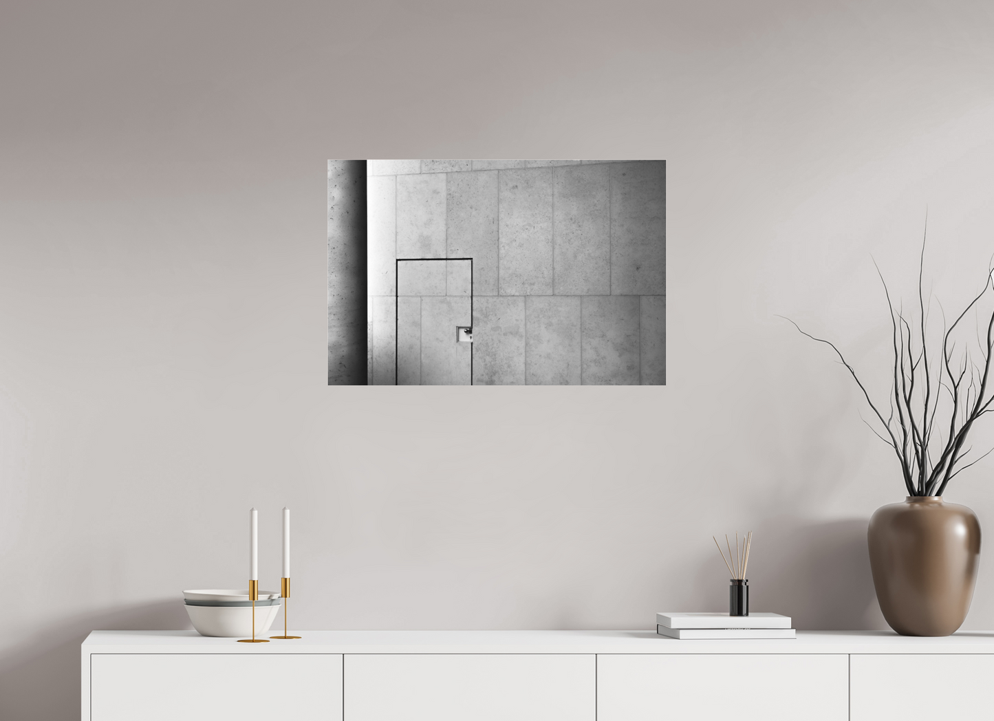 75 x 50 cm, Ilford on Aluminium behind Acrylic Glass Shut - Schwarzweiß-Architekturfotografie - Hochwertiger Abzug in Galeriequalität
