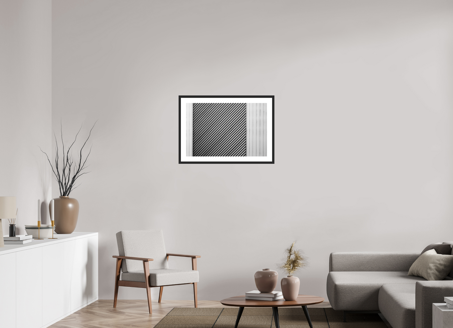 75 x 50 cm, Baryta Framed with Passepartout and Premium Glass Strobe - Abstrakte Schwarzweiß-Fotografie - Hochwertiger Abzug in Galeriequalität