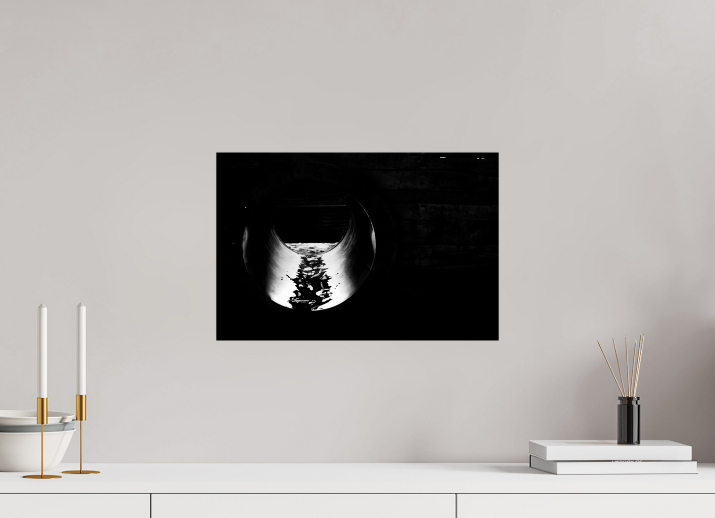 45 x 30 cm, Baryta Photo Print Pipe - Abstrakte Schwarzweiß Nachtfotografie - Hochwertiger Abzug in Galeriequalität