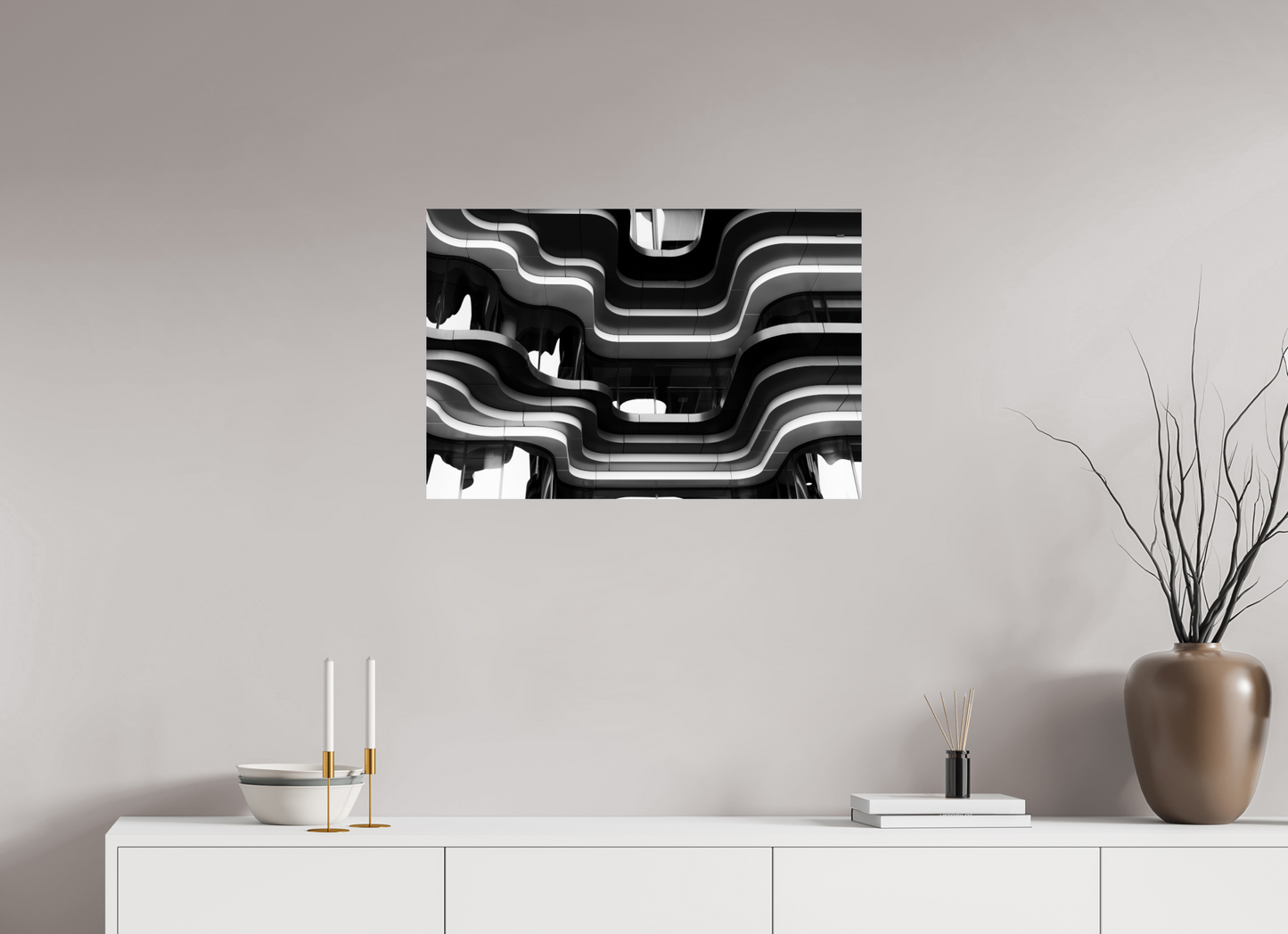75 x 50 cm, Ilford Photo Print Waves - Abstrakte Schwarzweiß-Architekturfotografie - Hochwertiger Abzug in Galeriequalität