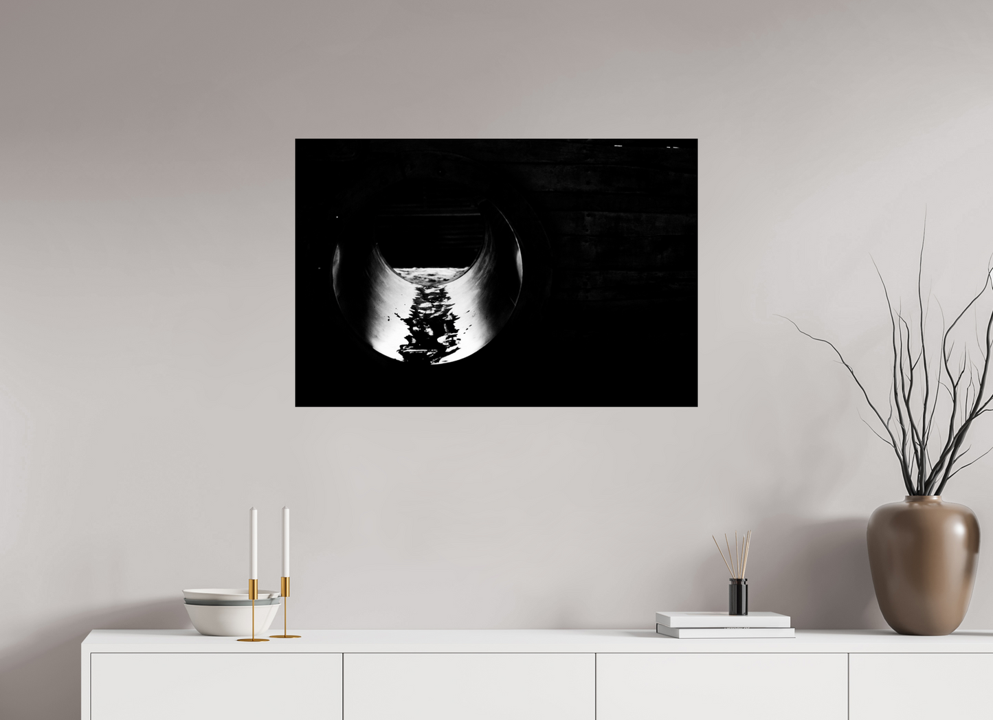90 x 60 cm, Baryta Photo Print Pipe - Abstrakte Schwarzweiß Nachtfotografie - Hochwertiger Abzug in Galeriequalität
