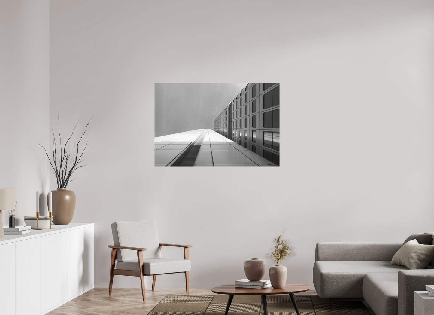 120 x 80 cm, Ilford on Aluminium behind Acrylic Glass Vertigo - Schwarzweiß-Architekturfotografie - Hochwertiger Abzug in Galeriequalität