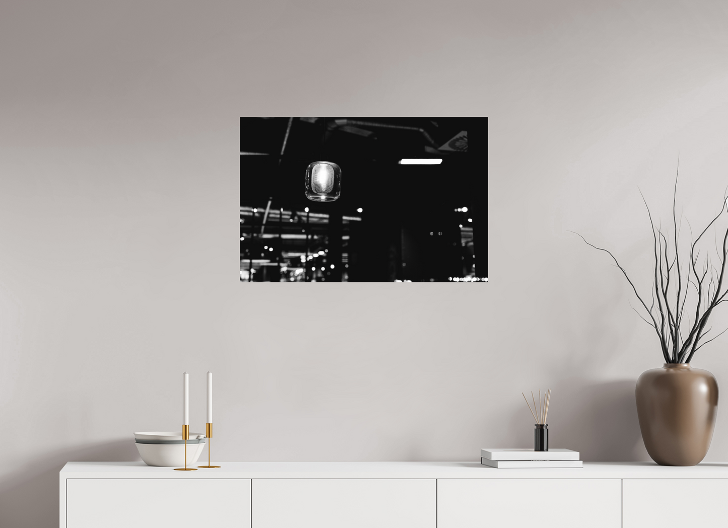 75 x 50 cm, Ilford on Aluminium Lighthouse - Schwarzweiß-Nachtfotografie - Hochwertiger Abzug in Galeriequalität