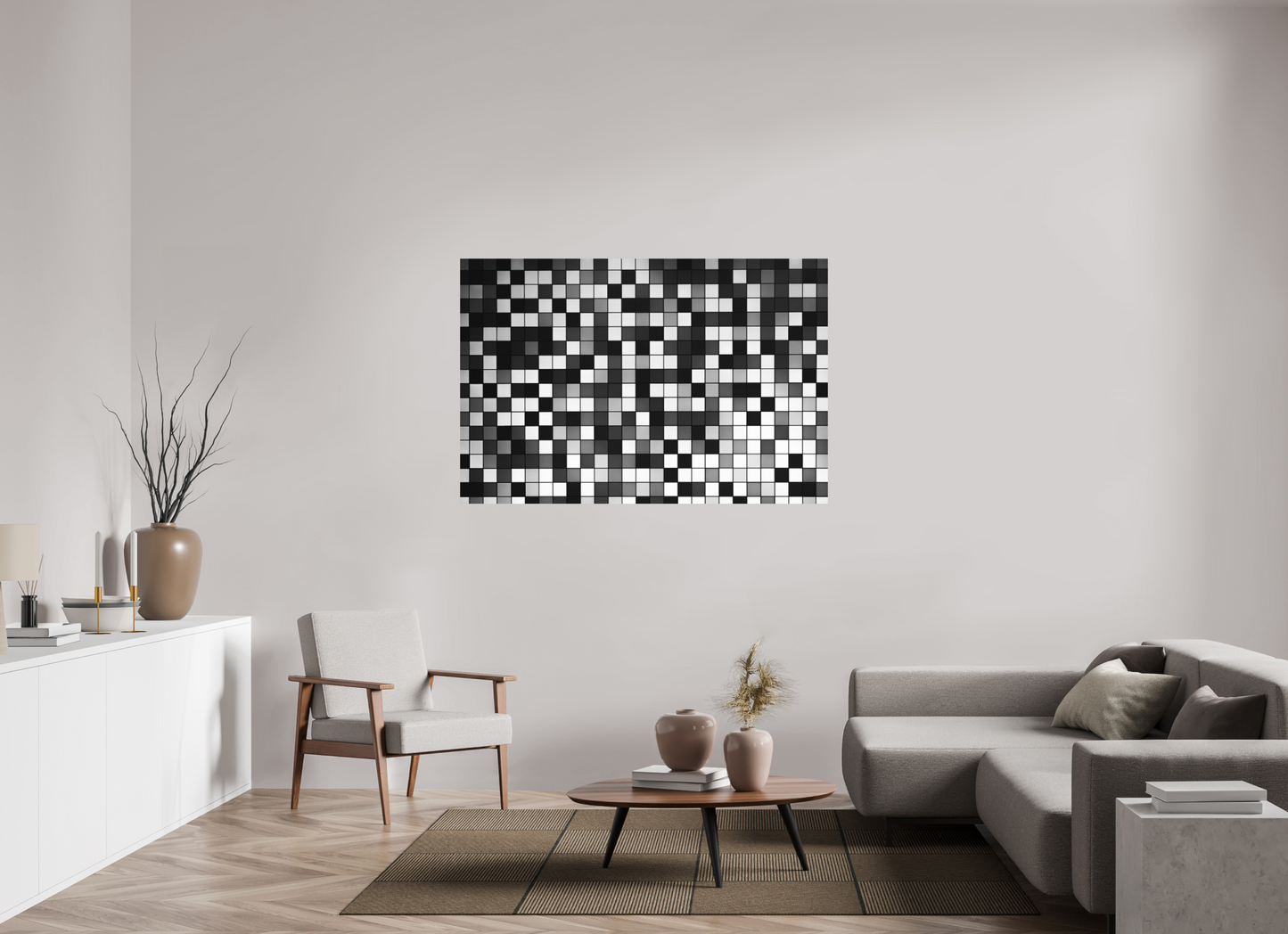 150 x 100 cm, Ilford on Aluminium Pixels - Abstrakte Schwarzweiß-Fotografie - Hochwertiger Abzug in Galeriequalität