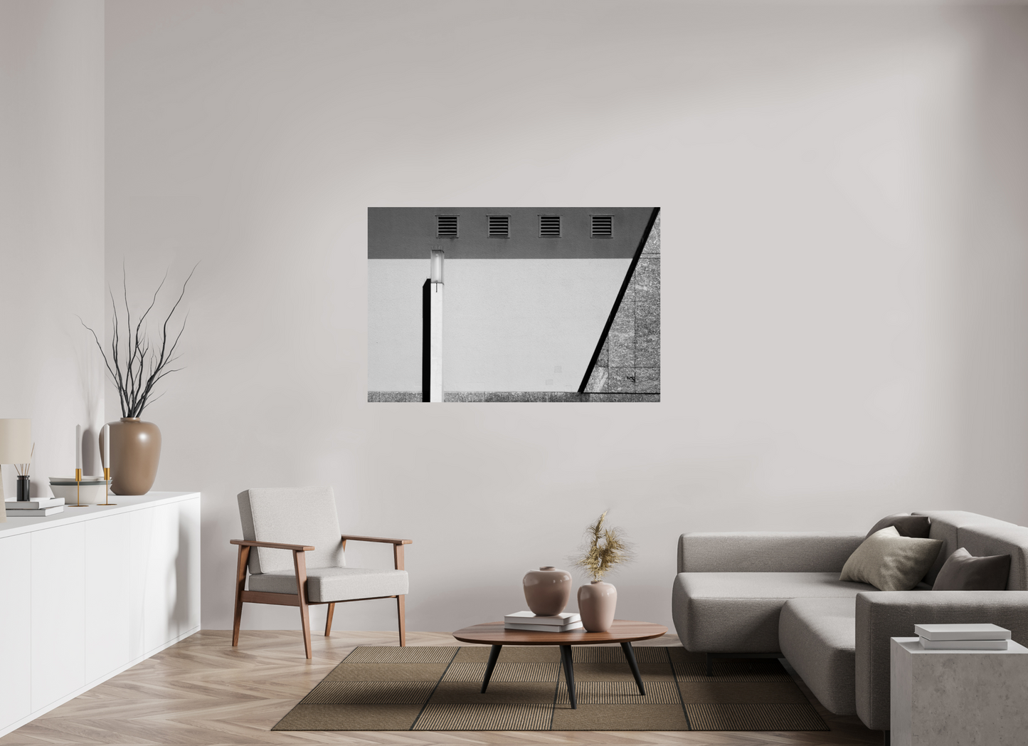 150 x 100 cm, Ilford Photo Print Geometry - Abstrakte Schwarzweiß-Architekturfotografie - Hochwertiger Abzug in Galeriequalität