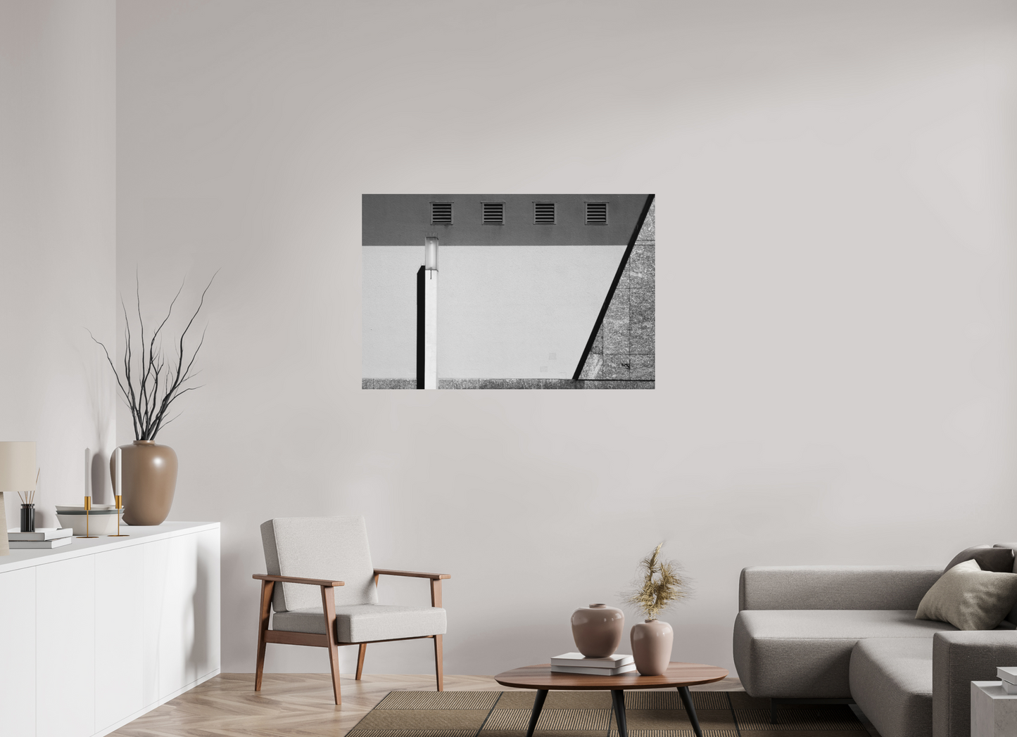 120 x 80 cm, Ilford on Aluminium Geometry - Abstrakte Schwarzweiß-Architekturfotografie - Hochwertiger Abzug in Galeriequalität